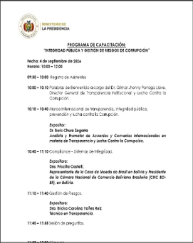 CAPACITACION SOBRE “INTEGRIDAD PUBLICA Y GESTION DE RIESGOS DE CORRUPCION ORGANIZADO POR EL VTSJIP EN COORDINACIÓN CON LAS EMPRESAS SUBSIDIARIAS DE YPFB La Paz. 4/09/2026